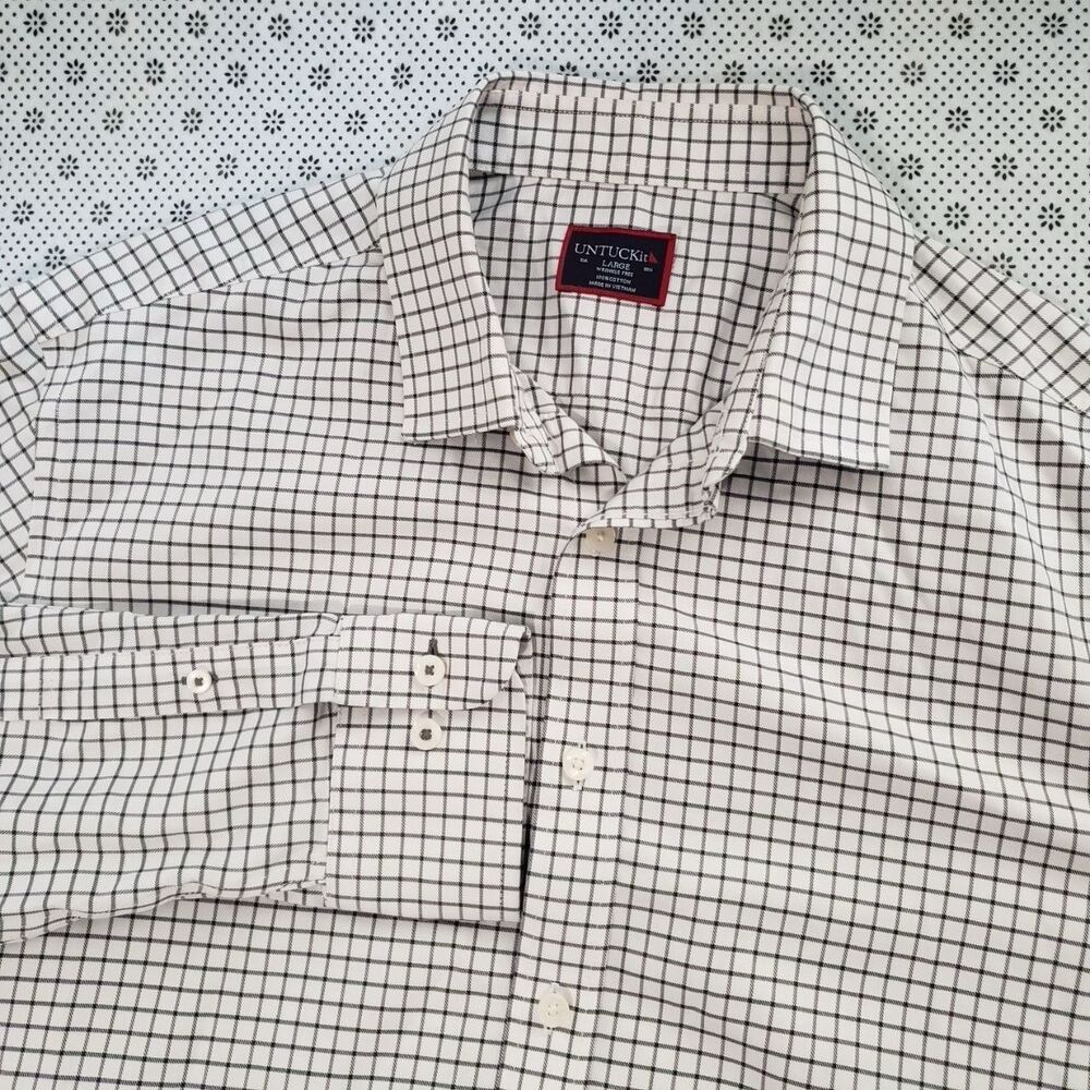 UNTUCKit Morando WF Men's Large Regular Fit Wrinkle-Free Button Down Shirt Check